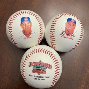 3 Vtg MLB Cleveland Indians Chief Wahoo Baseballs Jacobs Field Thome Ramirez